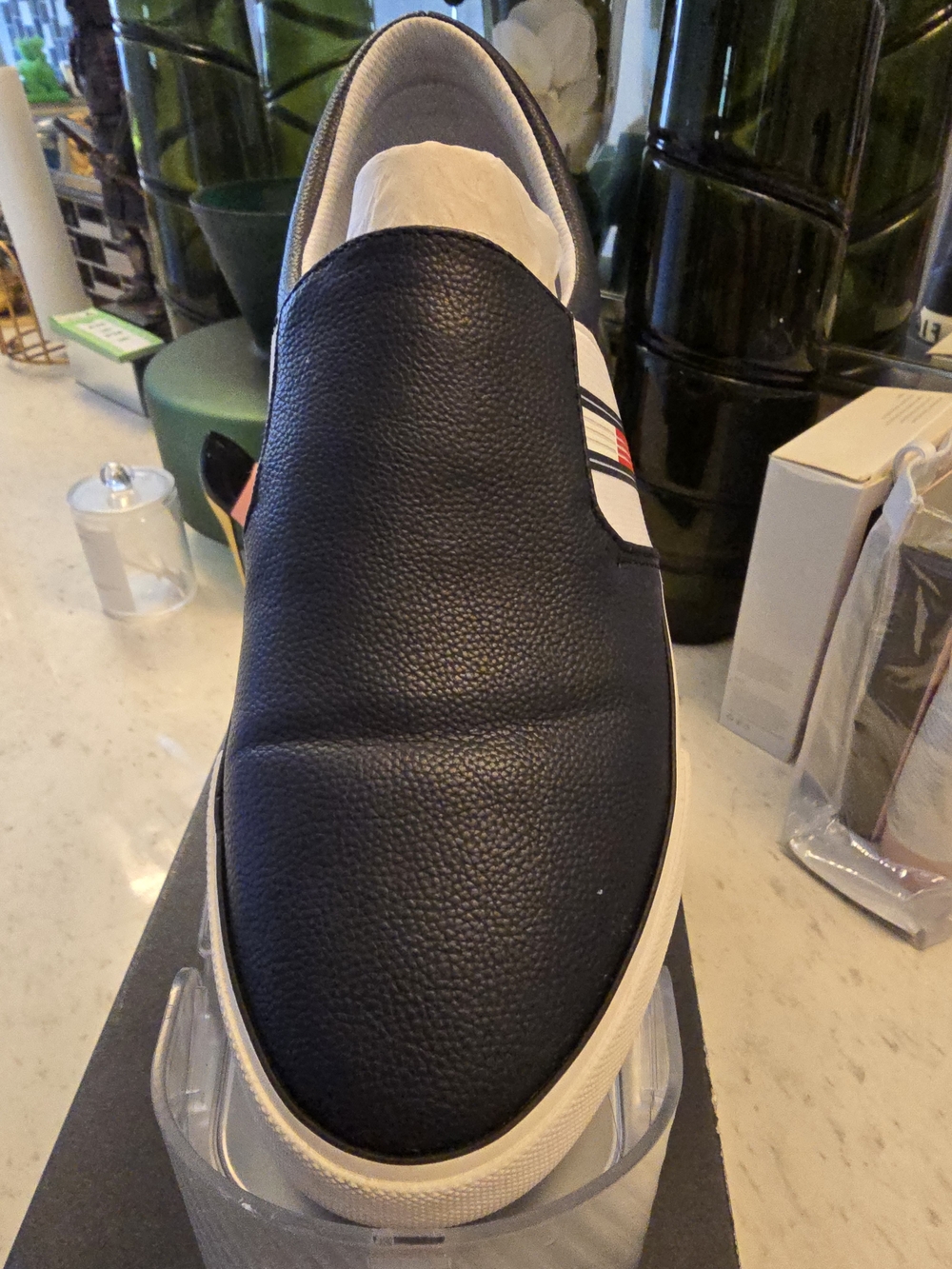Womens  Leather Tommy Hilfiger Slip-0n Sneakers in Blue and White And Red